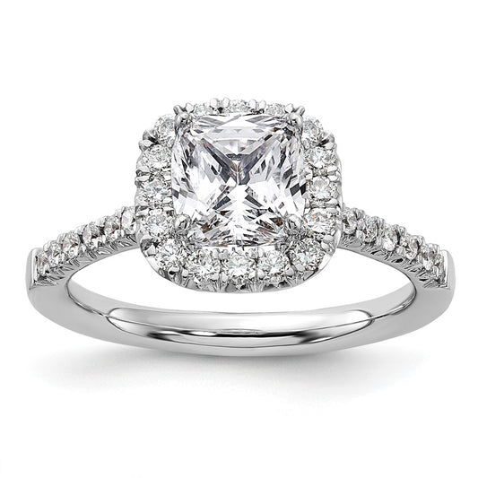 True Origin 14K White Gold 1/2 carat Lab Grown Diamond VS+ F+ Semi-Mount Cushion Halo Engagement Ring