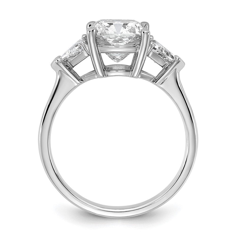 14K White Gold 5/8 carat Lab Grown Diamond VS+ F+ Triangle 2 1/2 carat Cushion Center Semi Mount Three Stone Engagement Ring