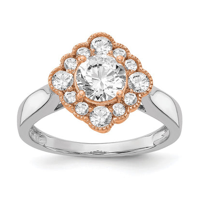 True Origin 14K Two Tone White and Rose Gold 1/4 carat Lab Grown Diamond VS+ F+ Semi-Mount Round  Halo Engagement Ring
