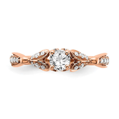14K Rose Gold Two Hearts (Holds 1/2 carat (4.5mm) Round Center) 1/4 carat Diamond Semi-Mount Engagement Ring