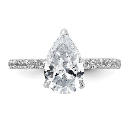 14K White Gold 2 5/8 carat Certified Lab Grown Diamond VS/SI+ G+ Pear Complete Solitaire with Flair Engagement Ring