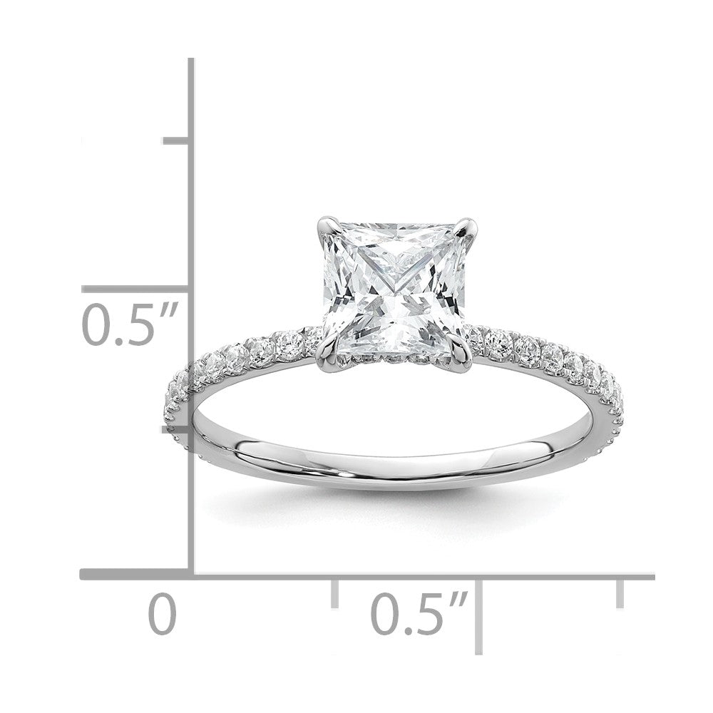 14K White Gold 1 3/8 carat Certified Lab Grown Diamond VS/SI+ G+ Princess Complete Solitaire with Flair Engagement Ring