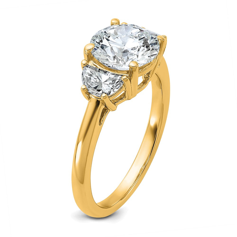 14K Yellow Gold 2 1/2 carat Certified Lab Grown Diamond VS+F+ Round Complete Three Stone Engagement Ring