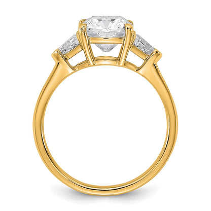 14K Yellow Gold 2 1/2 carat Certified Lab Grown Diamond VS+ F+ Cushion and Triangle Complete Three Stone Engagement Ring
