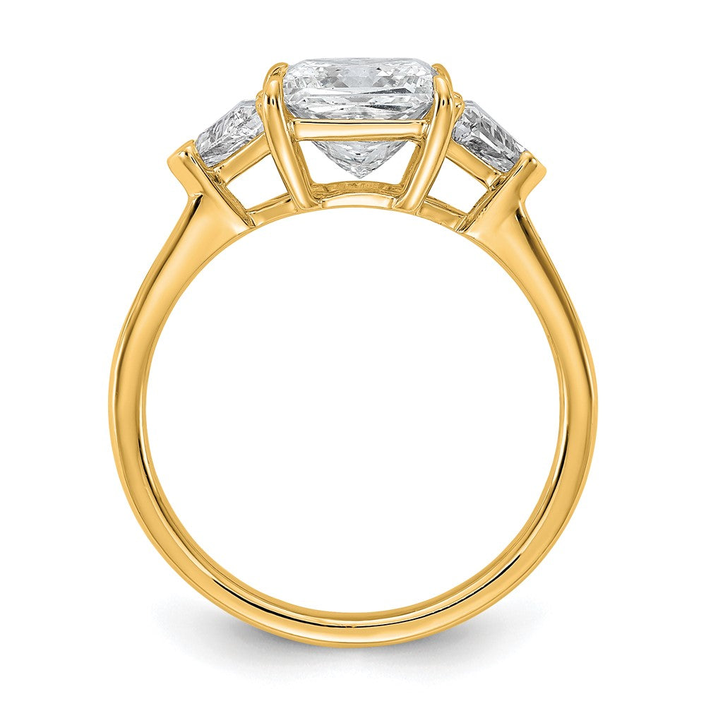 14K Yellow Gold 1/2 carat Lab Grown Diamond VS+ F+ Trillion and 2 carat Princess Center Semi Mount Three Stone Engagement Ring