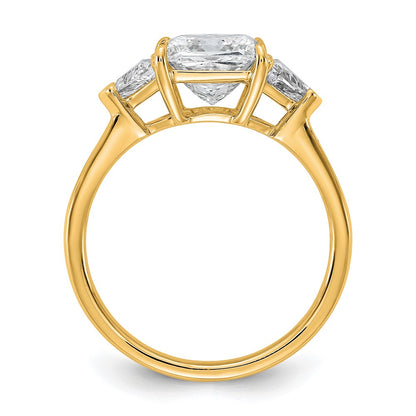 14K Yellow Gold 1/2 carat Lab Grown Diamond VS+ F+ Trillion and 2 carat Princess Center Semi Mount Three Stone Engagement Ring