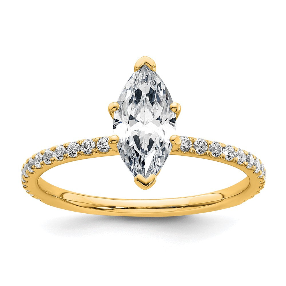 14K Yellow Gold 1 3/8 carat Certified Lab Grown Diamond VS+ F+ Marquise Complete Solitaire with Flair Engagement Ring