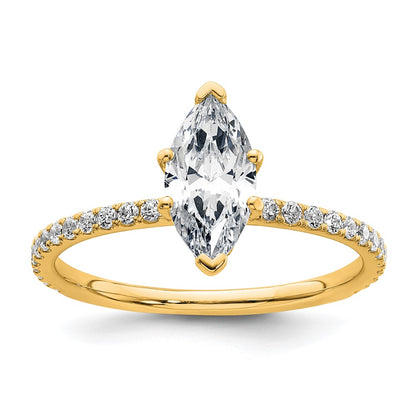 14K Yellow Gold 1 3/8 carat Certified Lab Grown Diamond VS+ F+ Marquise Complete Solitaire with Flair Engagement Ring