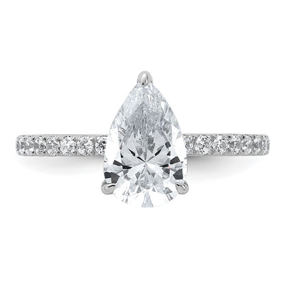 14K White Gold 2 carat Certified Lab Grown Diamond VS+ F+ Pear Complete Solitaire with Flair Engagement Ring