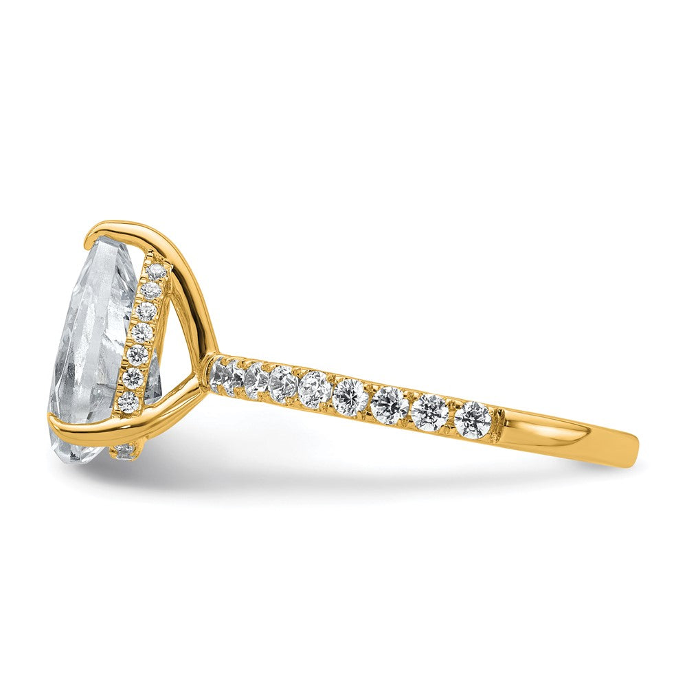 14K Yellow Gold 2 5/8 carat Certified Lab Grown Diamond VS+ F+ Pear Complete Solitaire with Flair Engagement Ring