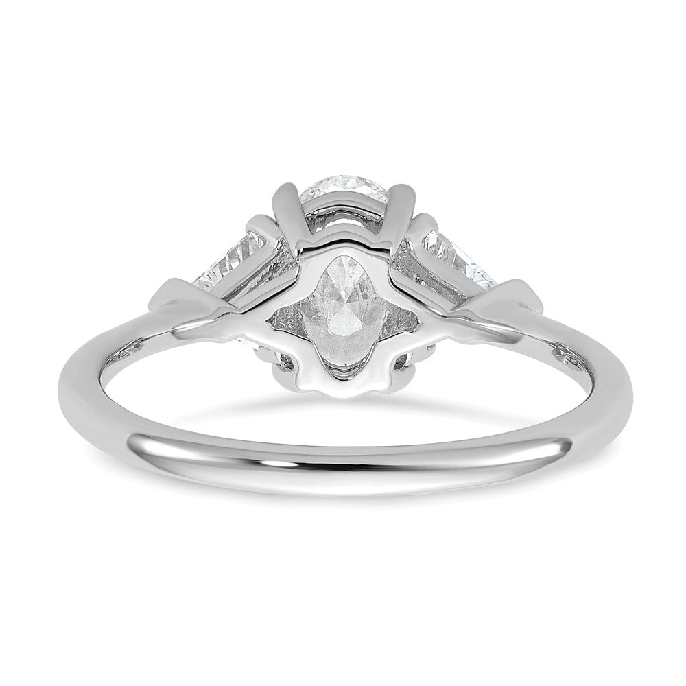 14K White Gold 1/2 carat Lab Grown Diamond VS/SI+ G+ Trillion and 1 carat Oval Center Semi Mount Three Stone Engagement Ring