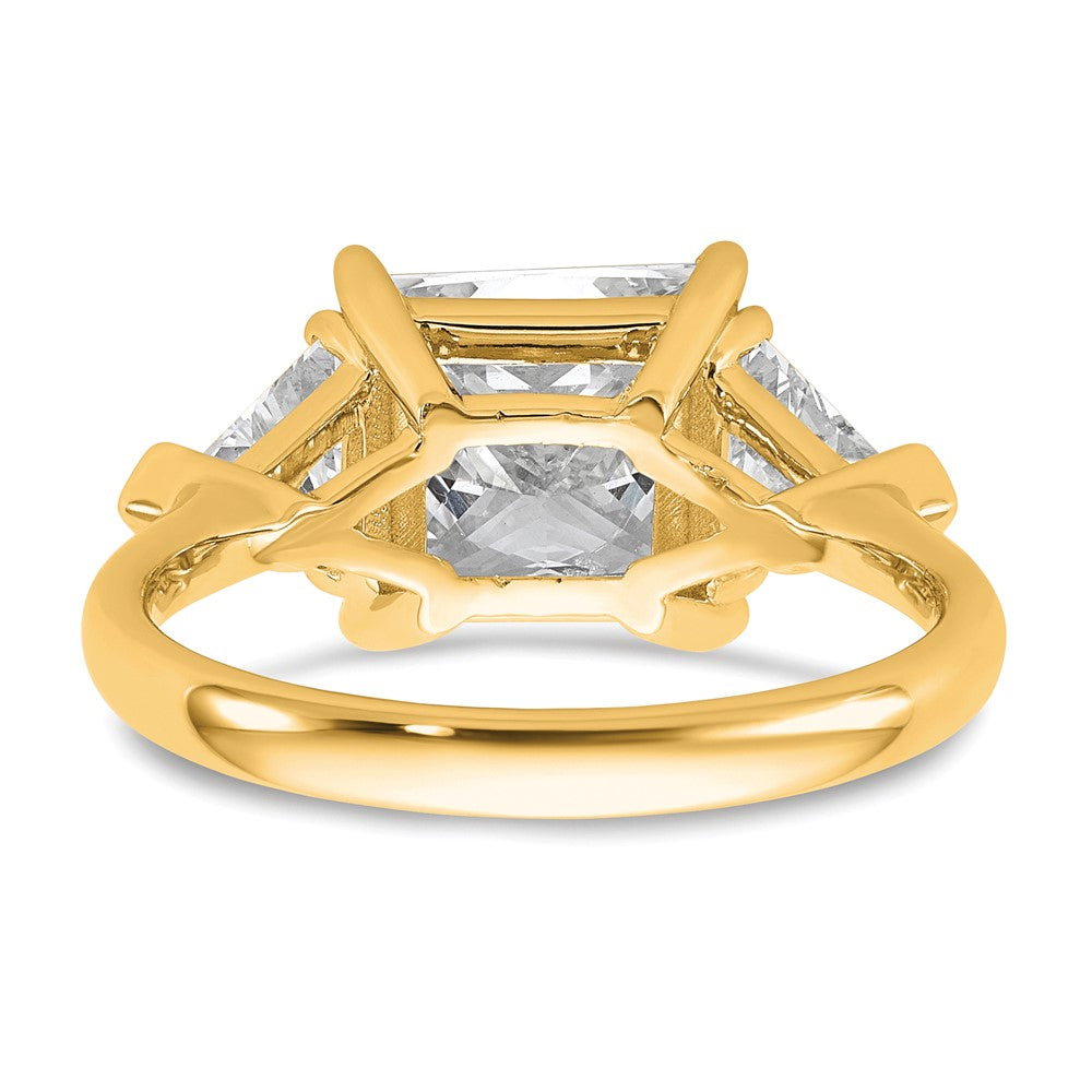 14K Yellow Gold 4 1/8 carat Certified Lab Grown Diamond VS+ F+ Princess and Trillion Complete Three Stone Engagement Ring