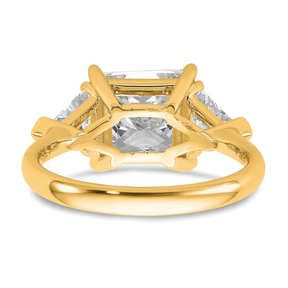 14K Yellow Gold 4 1/8 carat Certified Lab Grown Diamond VS+ F+ Princess and Trillion Complete Three Stone Engagement Ring