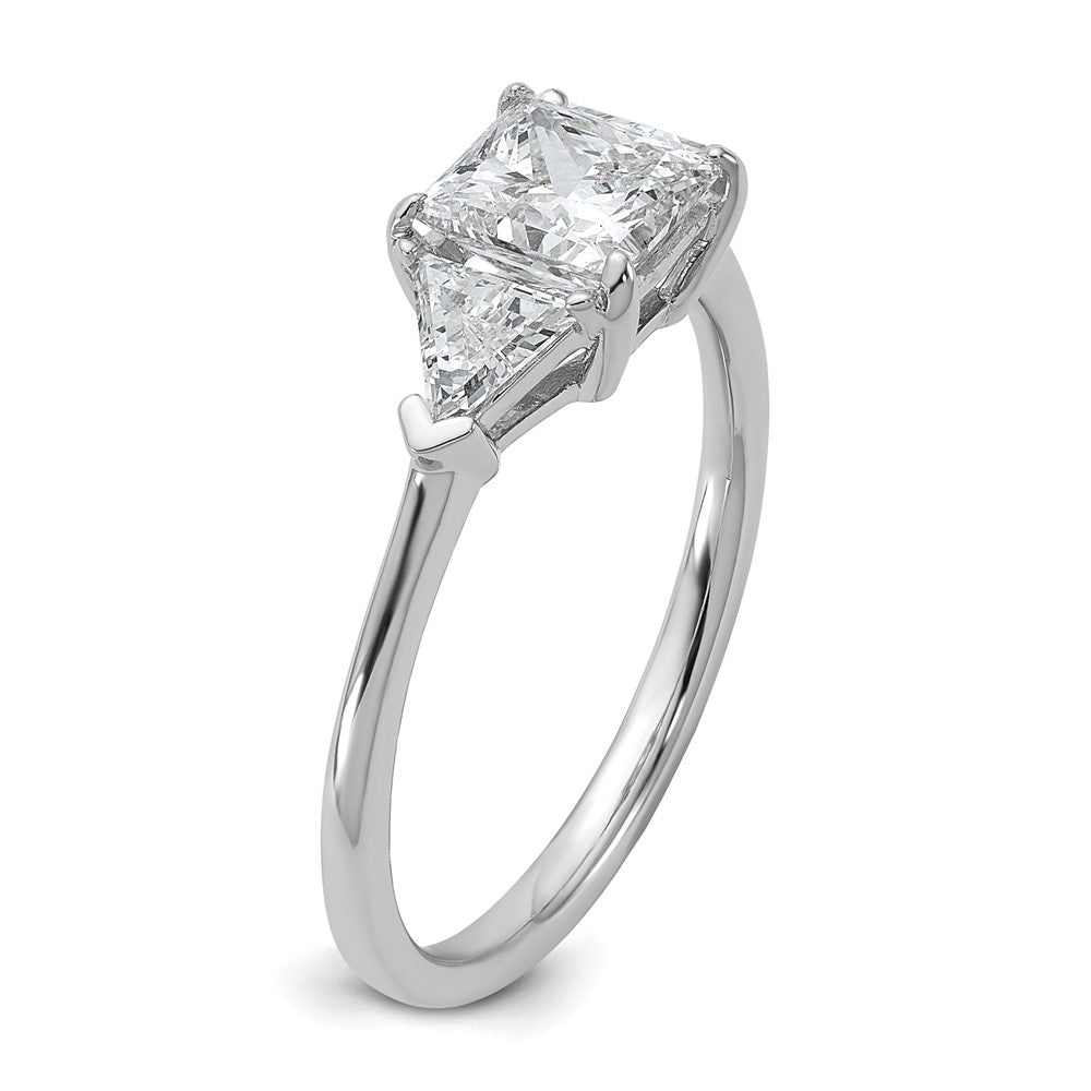 14K White Gold 1 1/2 carat Certified Lab Grown Diamond VS/SI+ G+ Princess and Trillion Complete Three Stone Engagement Ring