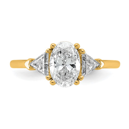 14K Yellow Gold 1/2 carat Lab Grown Diamond VS/SI+ G+ Trillion and 1 carat Oval Center Semi Mount Three Stone Engagement Ring