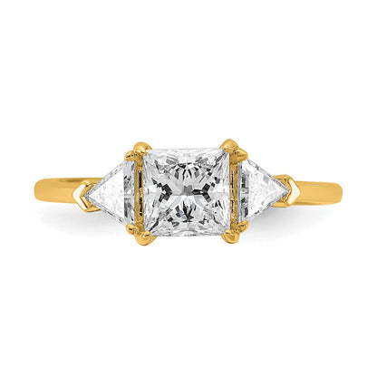 14K Yellow Gold 1 1/2 carat Certified Lab Grown Diamond VS/SI+ G+ Princess and Trillion Complete Three Stone Engagement Ring