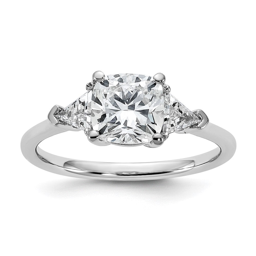 14K White Gold 1/2 carat Lab Grown Diamond VS/SI+ G+ Triangle 1 1/2 carat Cushion Center Semi Mount Three Stone Engagement Ring