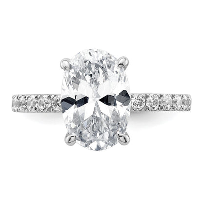 14K White Gold 3 1/2 carat Certified Lab Grown Diamond VS+ F+ Oval Complete Solitaire with Flair Engagement Ring