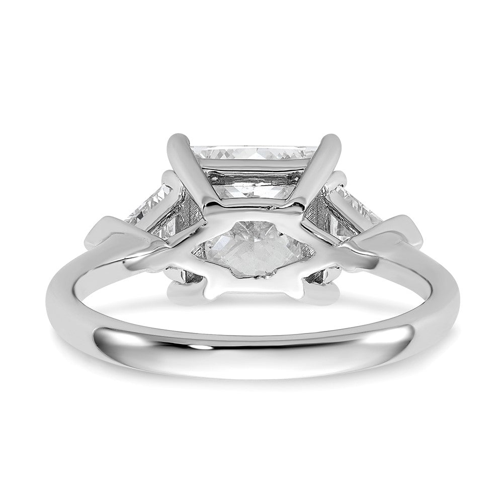 14K White Gold 3 1/8 carat Certified Lab Grown Diamond VS+ F+ Princess and Trillion Complete Three Stone Engagement Ring
