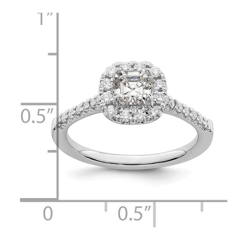 True Origin 14K White Gold 1/2 carat Lab Grown Diamond VS+ F+ Semi-Mount Asscher Halo Engagement Ring
