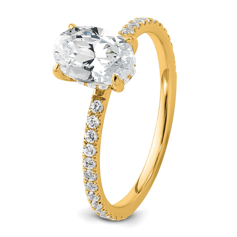 14K Yellow Gold 1 1/3 carat Certified Lab Grown Diamond VS+ F+ Oval Complete Solitaire with Flair Engagement Ring