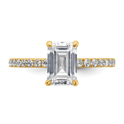 14K Yellow Gold 2 carat Certified Lab Grown Diamond VS/SI+ G+ Emerald Complete Solitaire with Flair Engagement Ring