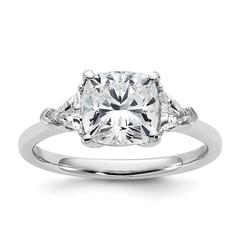 14K White Gold 1/2 carat Lab Grown Diamond VS+ F+ Triangle 2 carat Cushion Center Semi Mount Three Stone Engagement Ring