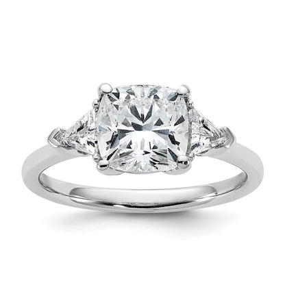 14K White Gold 1/2 carat Lab Grown Diamond VS+ F+ Triangle 2 carat Cushion Center Semi Mount Three Stone Engagement Ring
