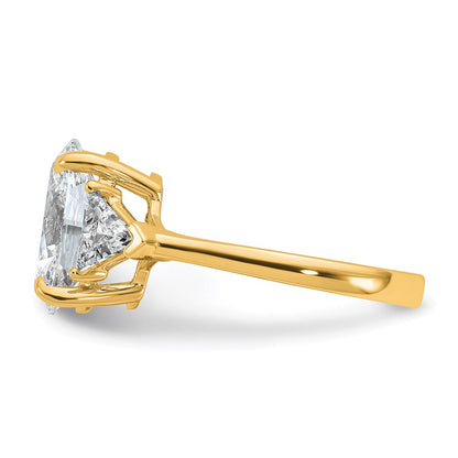 14K Yellow Gold 1 1/8 carat Lab Grown Diamond VS+ F+ Trillion and 3 carat Oval Center Semi Mount Three Stone Engagement Ring