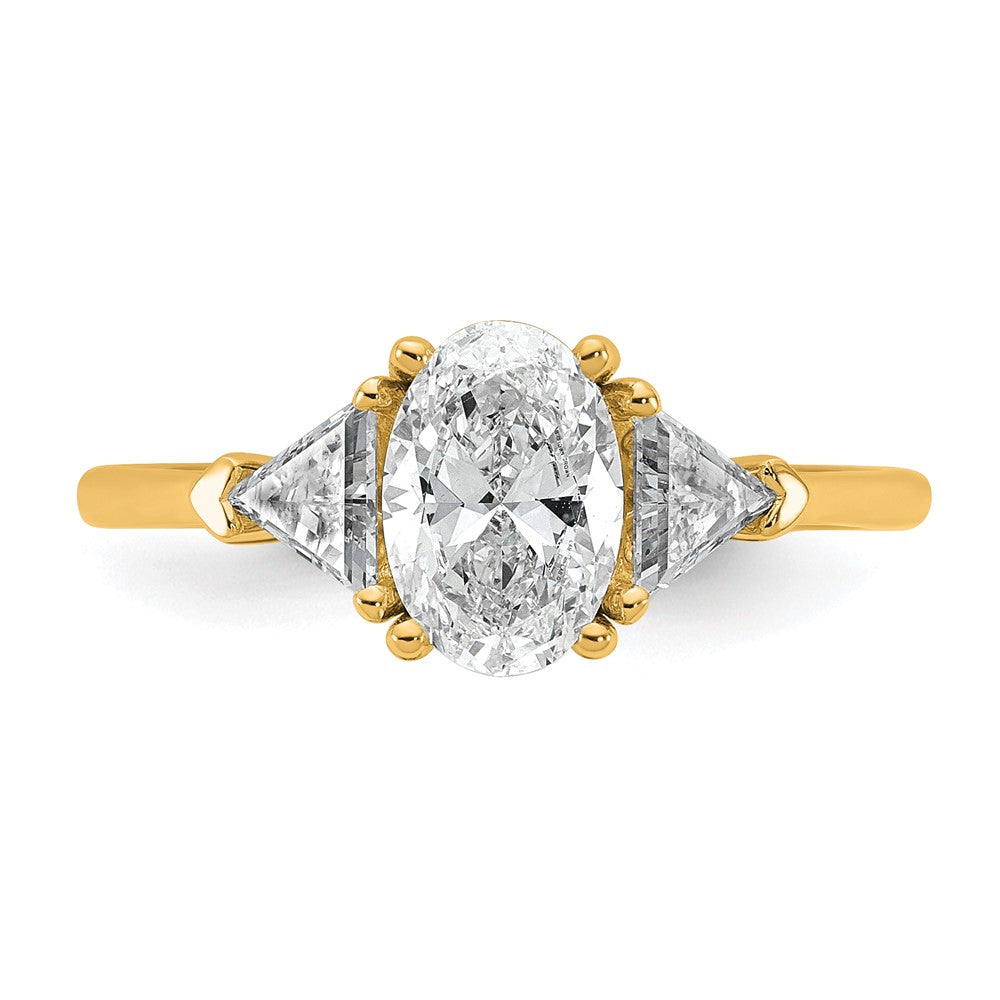 14K Yellow Gold 1 1/2 carat Certified Lab Grown Diamond VS+ F+ Complete Oval and Trillion Three Stone Engagement Ring