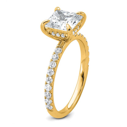 14K Yellow Gold 2 1/2 carat Certified Lab Grown Diamond VS/SI+ G+ Princess Complete Solitaire with Flair Engagement Ring
