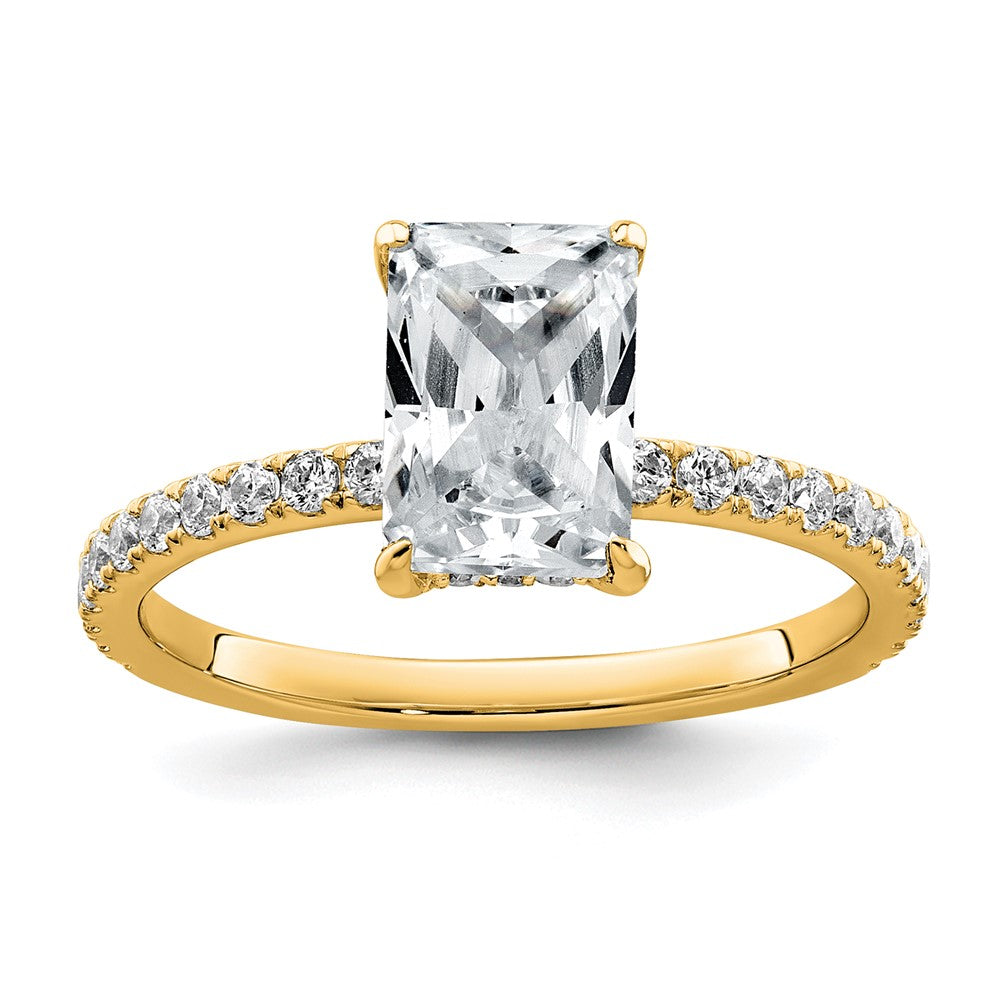 14K Yellow Gold 2 carat Certified Lab Grown Diamond VS/SI+ G+ Radiant Complete Solitaire with Flair Engagement Ring