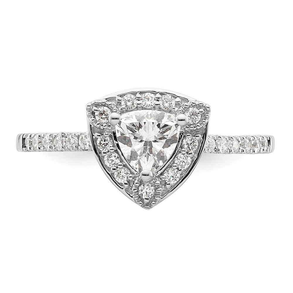 14K White Gold Halo Plus (Holds 1/2 carat (5.00mm) Trillion Center) 1/4 carat Diamond Semi-Mount Engagement Ring