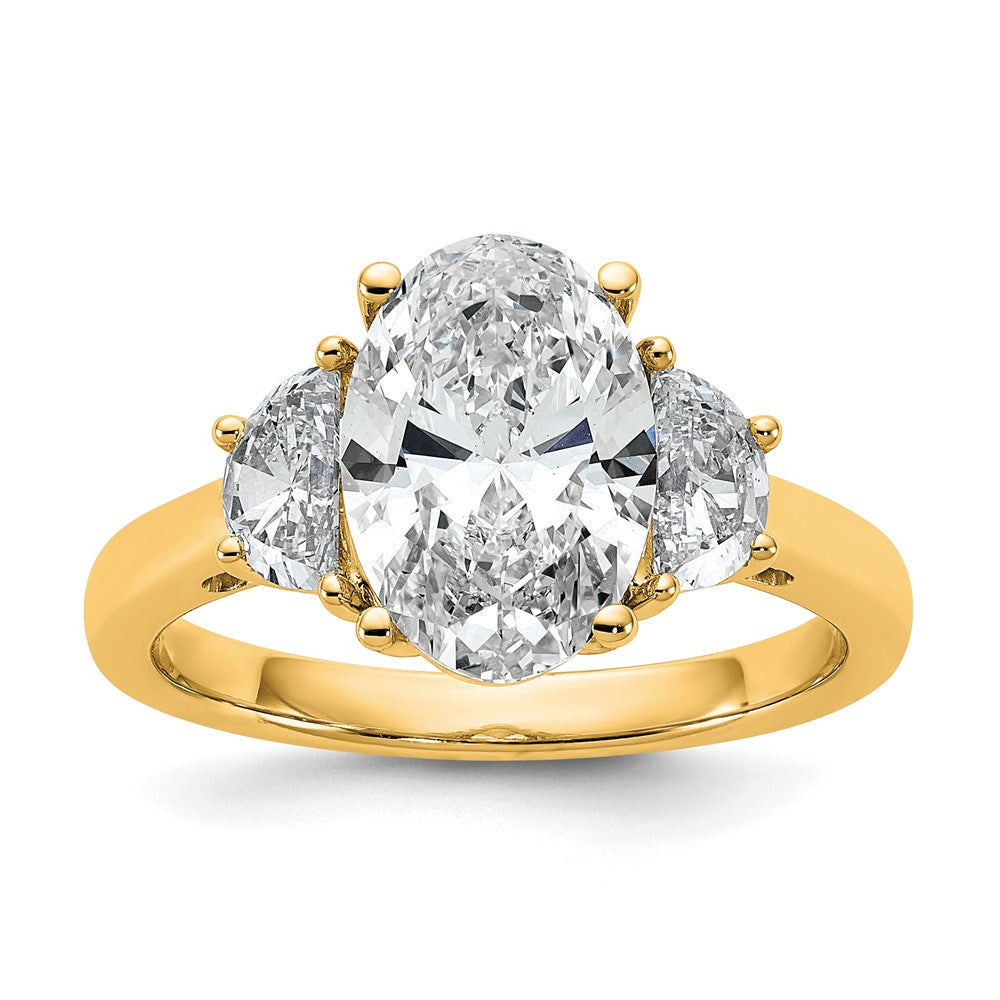 14K Yellow Gold 3 1/8 carat Certified Lab Grown Diamond VS/SI+ G+ Complete Oval and Half Moon Three Stone Engagement Ring
