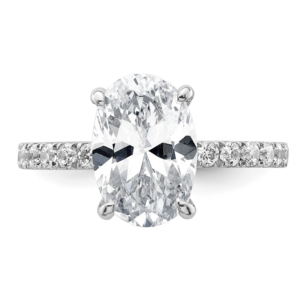 14K White Gold 3 1/2 carat Certified Lab Grown Diamond VS/SI+ G+ Oval Complete Solitaire with Flair Engagement Ring