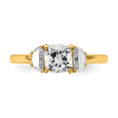 14K Yellow Gold 3/8 carat Lab Grown Diamond VS/SI+ G+ Half Moon and 1 carat Cushion Center Semi Mount Three Stone Engagement Ring