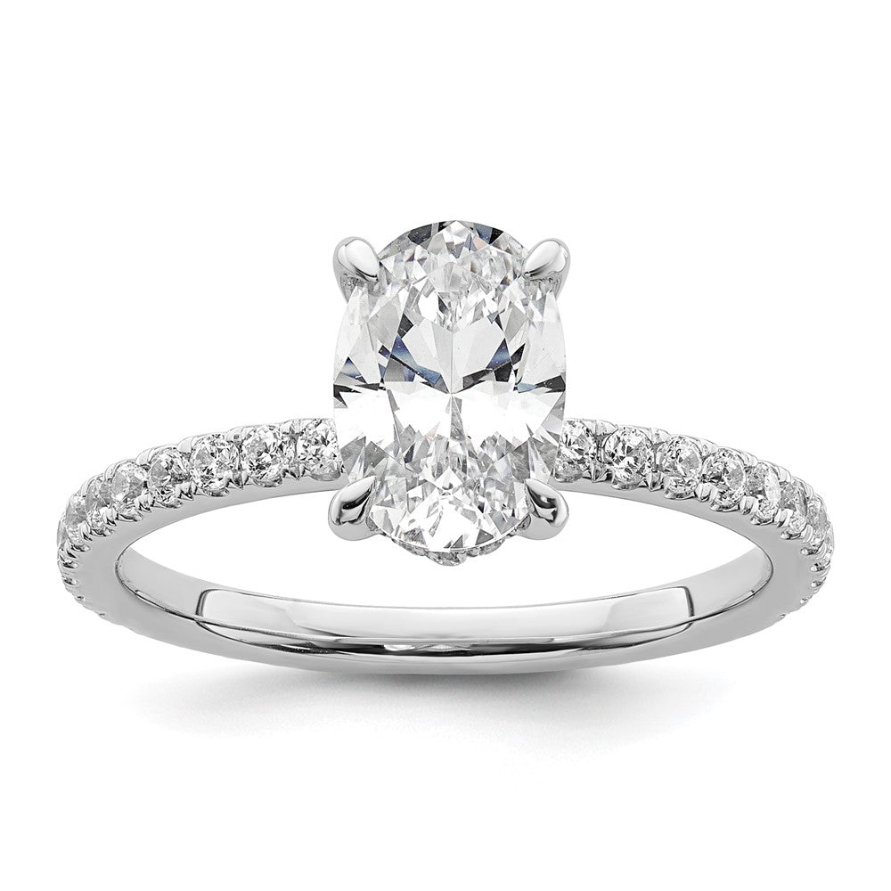 14K White Gold 1 7/8 carat Certified Lab Grown Diamond VS/SI+ G+ Oval Complete Solitaire with Flair Engagement Ring