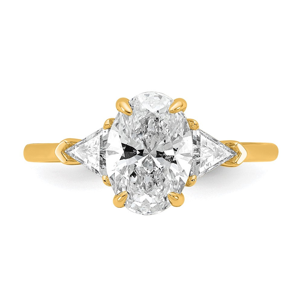 14K Yellow Gold 2 carat Certified Lab Grown Diamond VS+ F+ Complete Oval and Trillion Three Stone Engagement Ring