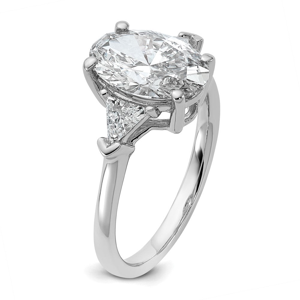 14K White Gold 3 1/8 carat Certified Lab Grown Diamond VS+ F+ Complete Oval and Trillion Three Stone Engagement Ring