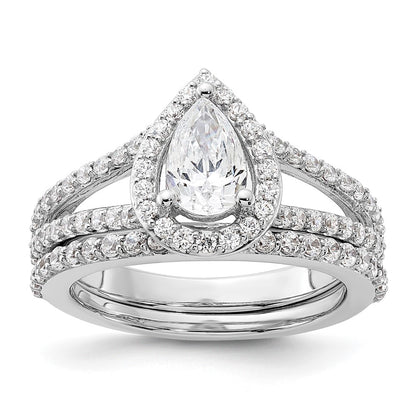 True Origin 14K White Gold 5/8 carat Lab Grown Diamond VS/SI  D E F  Semi Mount Pear Halo Engagement Ring