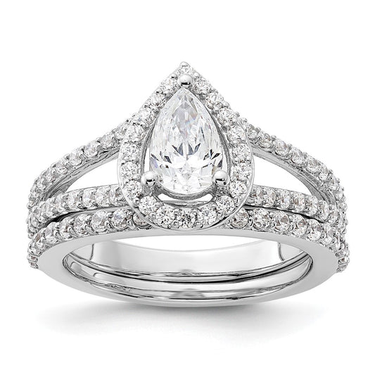 True Origin 14K White Gold 5/8 carat Lab Grown Diamond VS/SI  D E F  Semi Mount Pear Halo Engagement Ring
