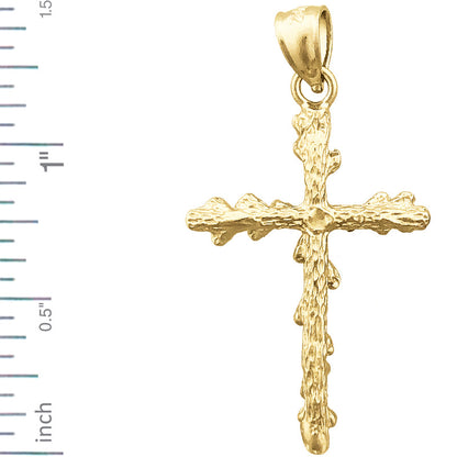 14K Gold 26MM Nugget 3D Cross Pendant