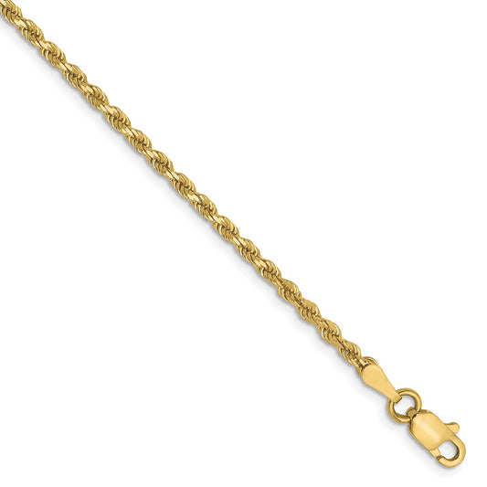 9 Inch 10K Yellow Gold 2mm Diamond Cut Rope Chain Bracelet