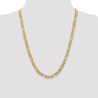 24 Inch 10K Yellow Gold 6mm Concave Figaro Chain Necklace