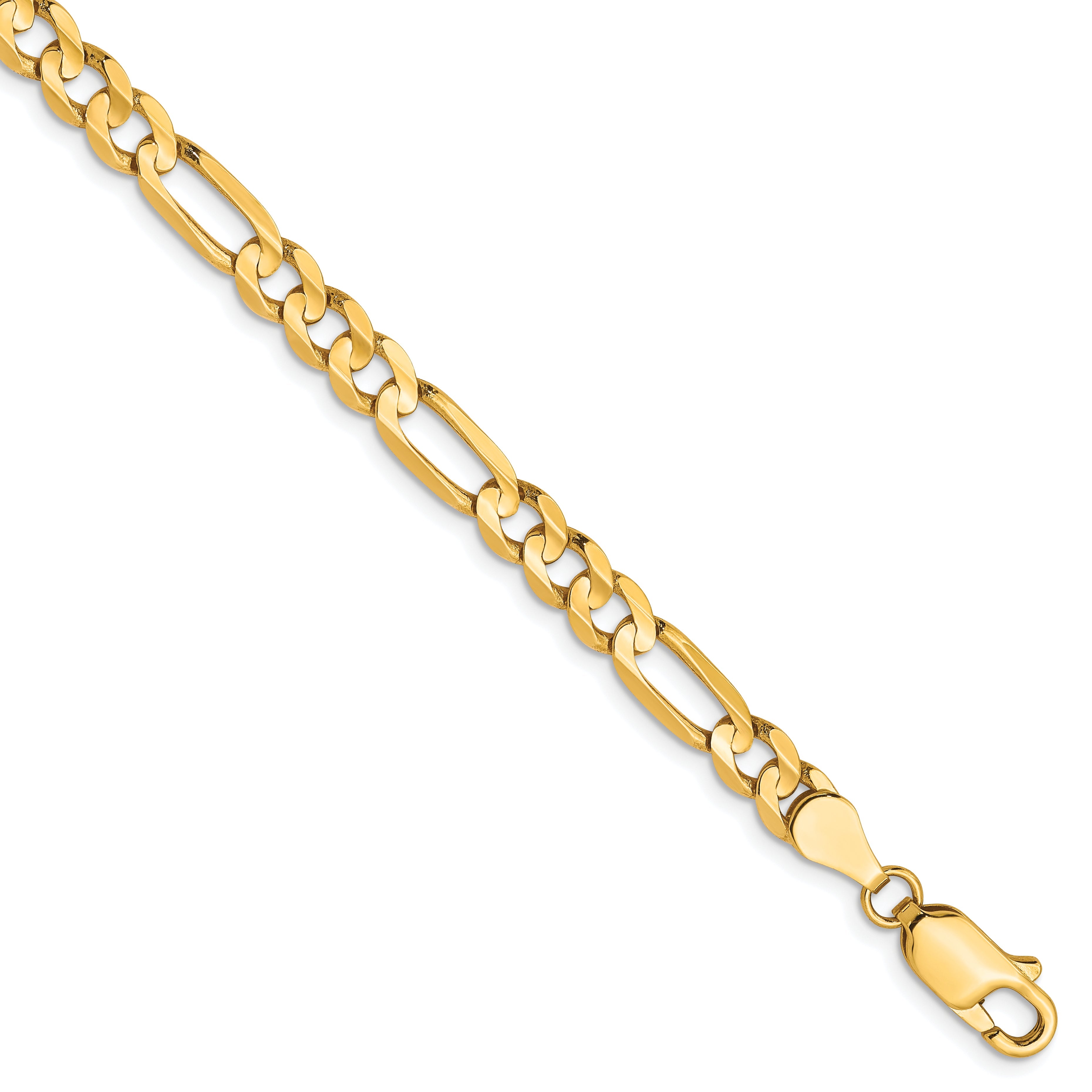 8 Inch 10K Yellow Gold 4.5mm Concave Figaro Chain Bracelet