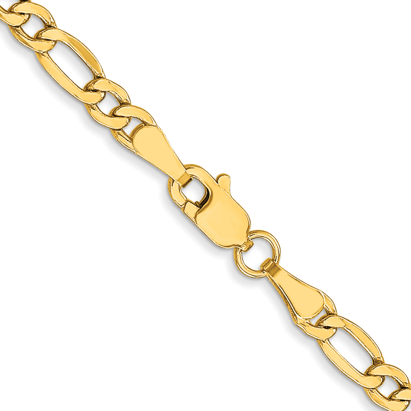22 Inch 10K Yellow Gold 3.5mm Semi Solid Figaro Chain Necklace