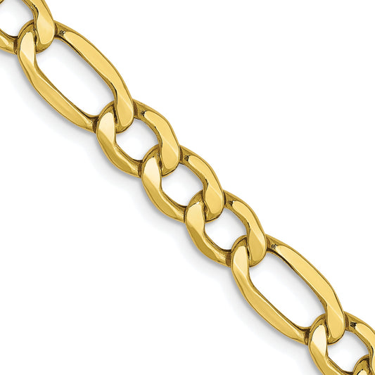 26 Inch 10K Yellow Gold 5.35mm Semi Solid Figaro Chain Necklace