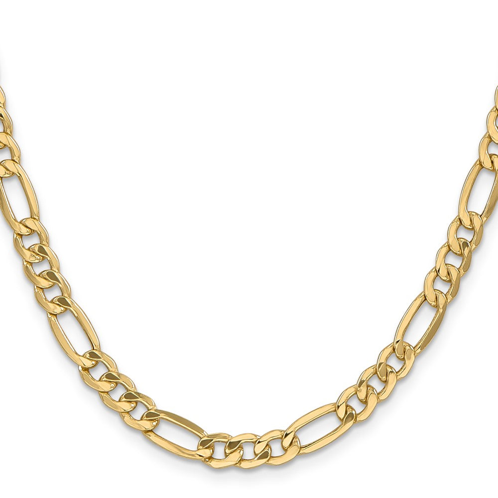 22 Inch 10K Yellow Gold 6.6mm Semi Solid Figaro Chain Necklace