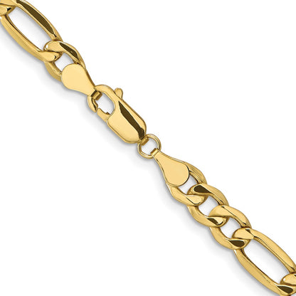 22 Inch 10K Yellow Gold 6.6mm Semi Solid Figaro Chain Necklace
