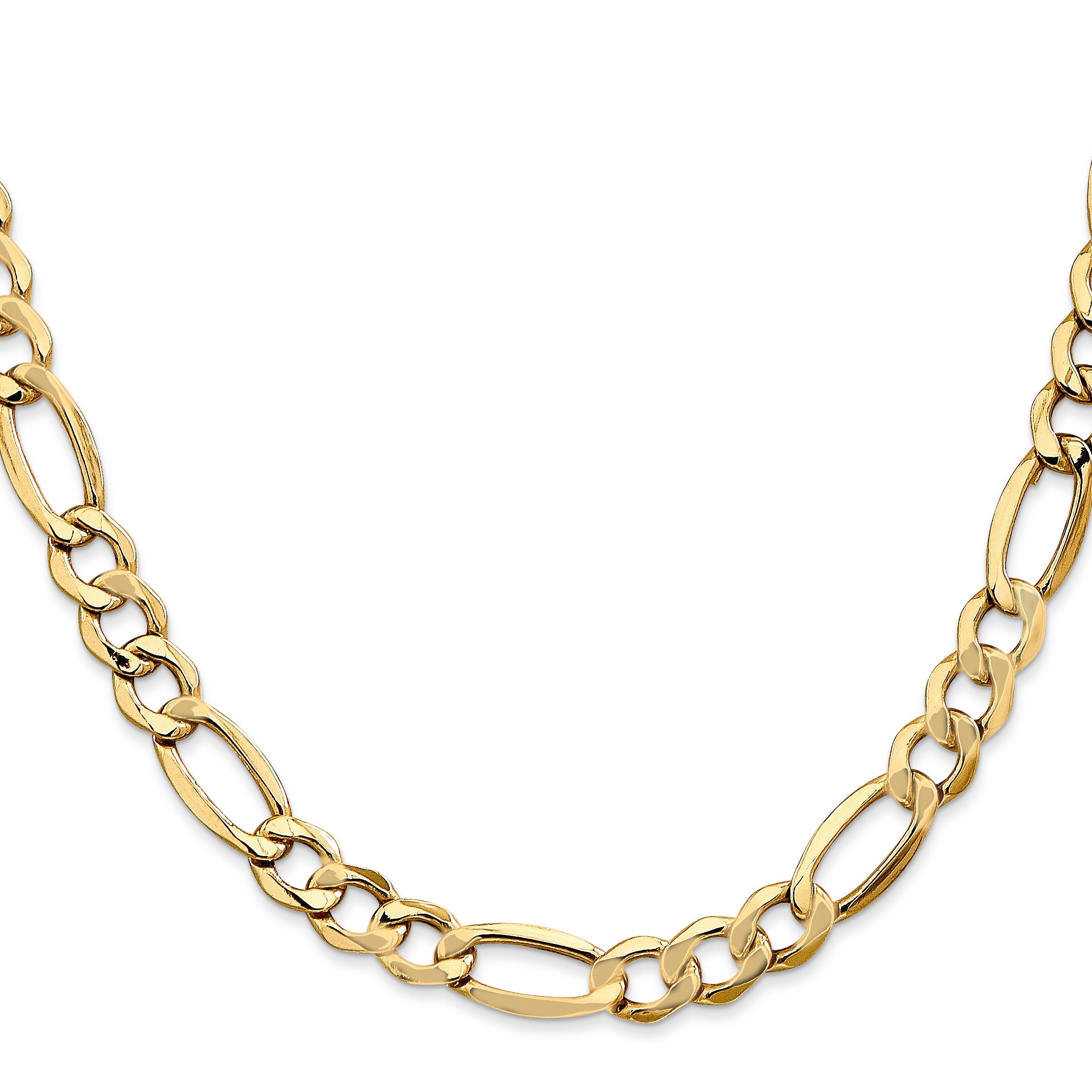 26 Inch 10K Yellow Gold 7.3mm Semi Solid Figaro Chain Necklace